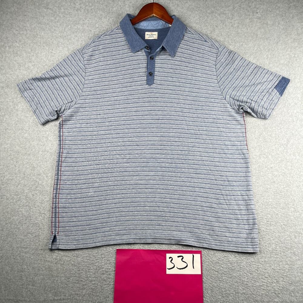 Tommy Bahama Polo Shirt Mens XL Navy Striped Casual beach Classic